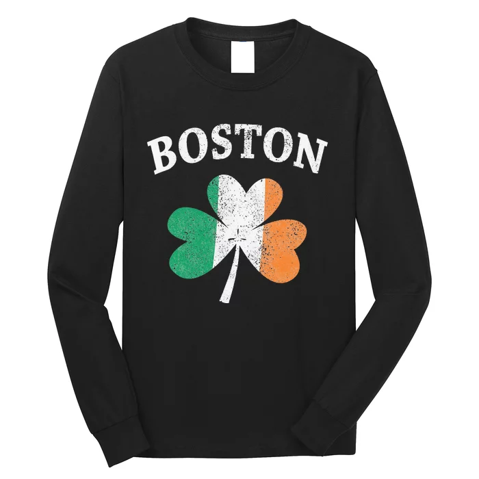 Boston Irish Flag Shamrock St. Patrick's Day Long Sleeve Shirt