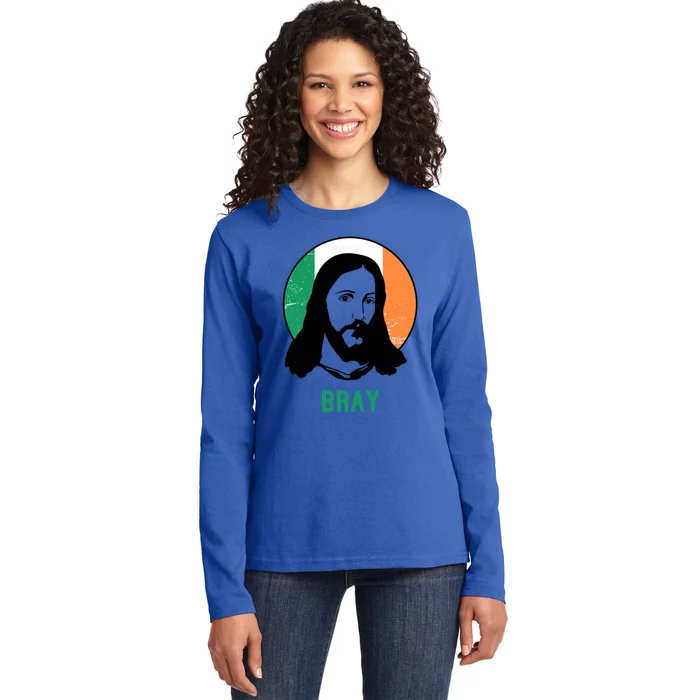 Bray Ireland Flag Jesus St Patricks Day Gift Ladies Long Sleeve Shirt