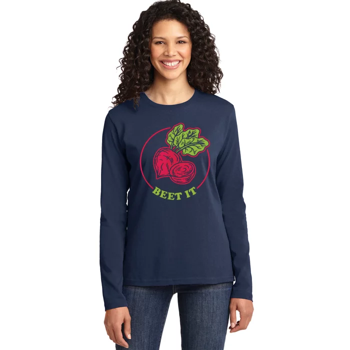 Beet It Funny Beets Pun Vegetarian Vegan Beetroot Ladies Long Sleeve Shirt