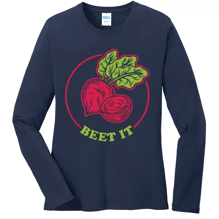 Beet It Funny Beets Pun Vegetarian Vegan Beetroot Ladies Long Sleeve Shirt