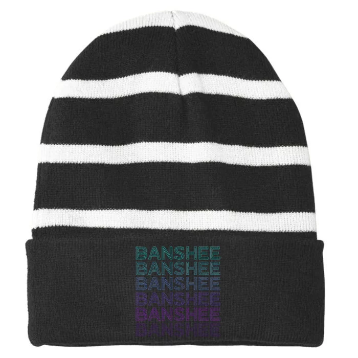 Banshee Irish Folklore Retro Striped Beanie with Solid Band