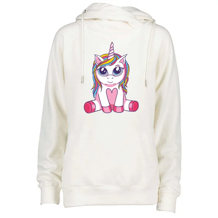 Big Eyed Unicorn Womens Funnel Neck Pullover Hood