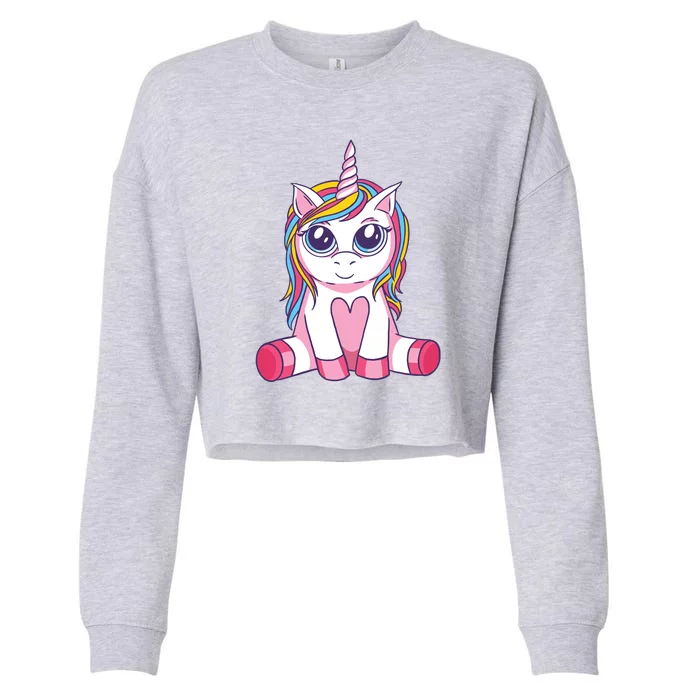 Big Eyed Unicorn Cropped Pullover Crew