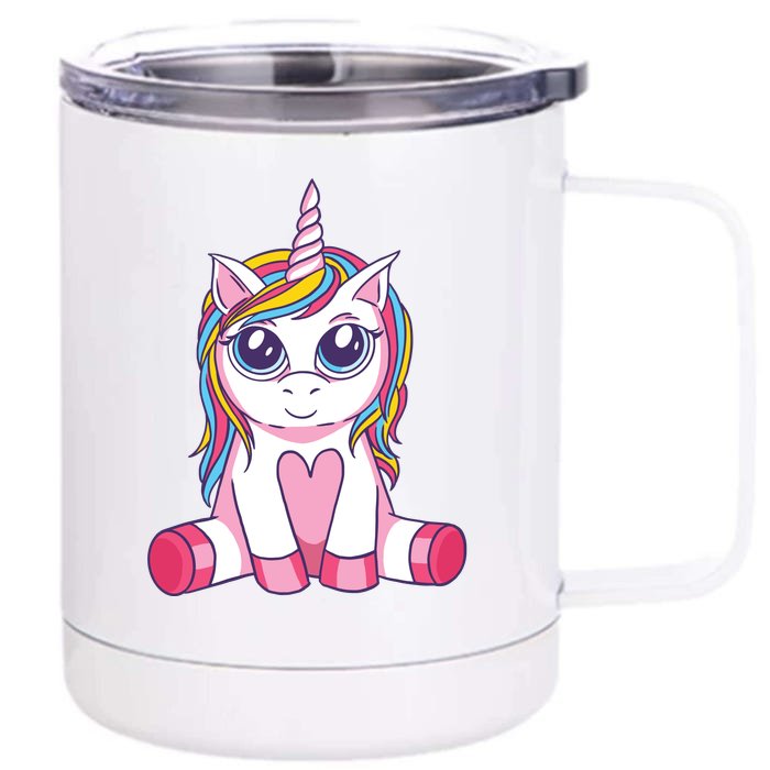 Big Eyed Unicorn Front & Back 12oz Stainless Steel Tumbler Cup