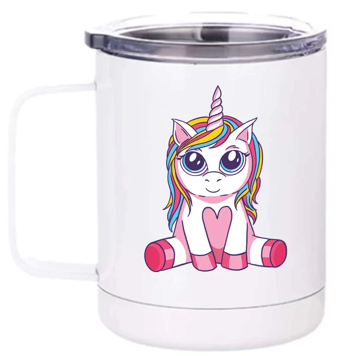 Big Eyed Unicorn Front & Back 12oz Stainless Steel Tumbler Cup