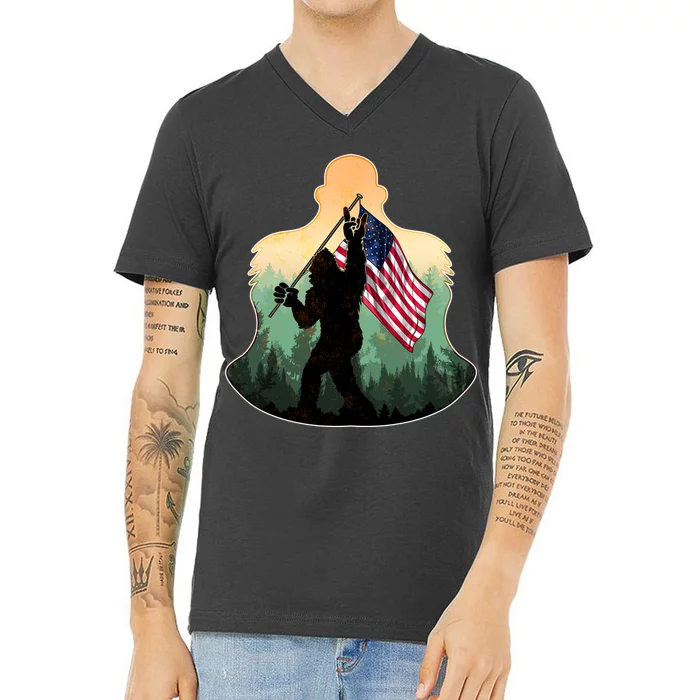 Big Foot American Flag V-Neck T-Shirt