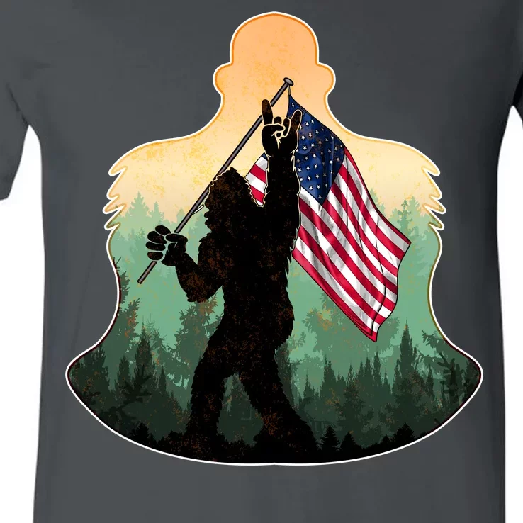 Big Foot American Flag V-Neck T-Shirt