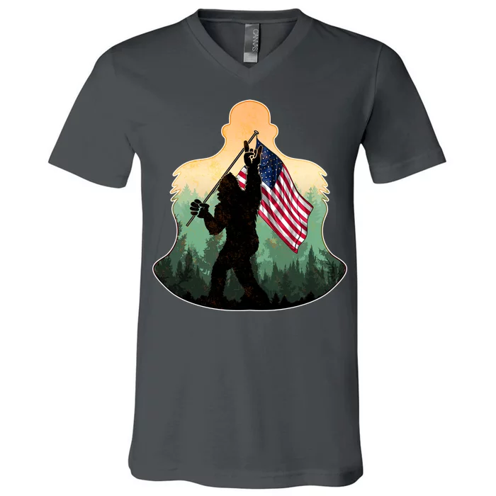 Big Foot American Flag V-Neck T-Shirt