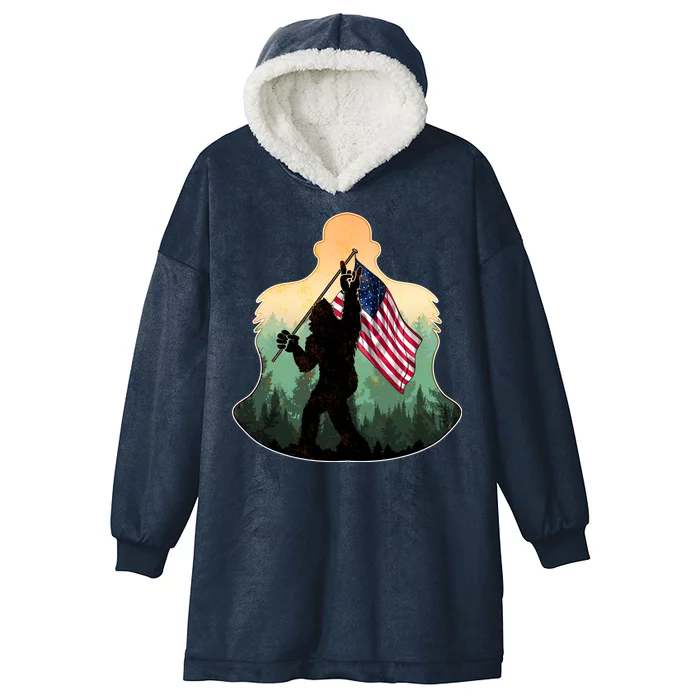 Big Foot American Flag Hooded Wearable Blanket