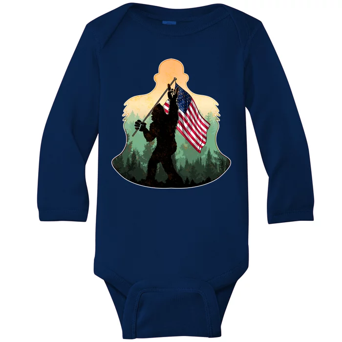 Big Foot American Flag Baby Long Sleeve Bodysuit