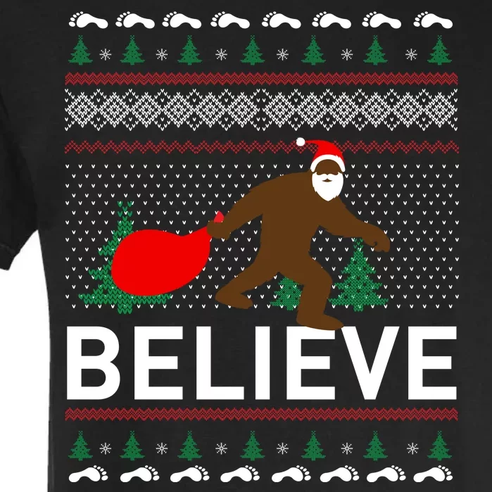 Big Foot Believe Ugly Christmas Sweater Garment-Dyed Heavyweight T-Shirt