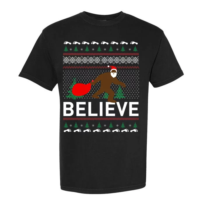 Big Foot Believe Ugly Christmas Sweater Garment-Dyed Heavyweight T-Shirt