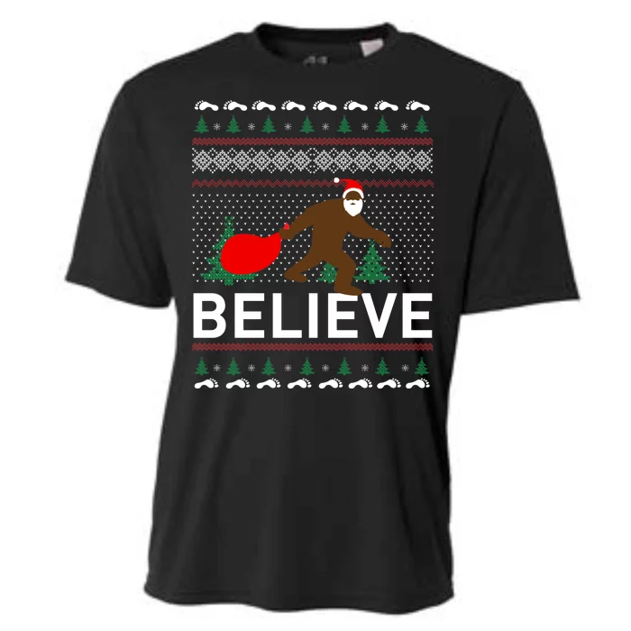 Big Foot Believe Ugly Christmas Sweater Cooling Performance Crew T-Shirt