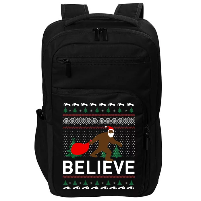 Big Foot Believe Ugly Christmas Sweater Impact Tech Backpack