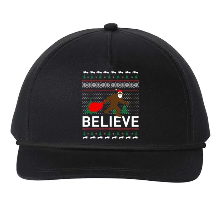 Big Foot Believe Ugly Christmas Sweater Snapback Five-Panel Rope Hat