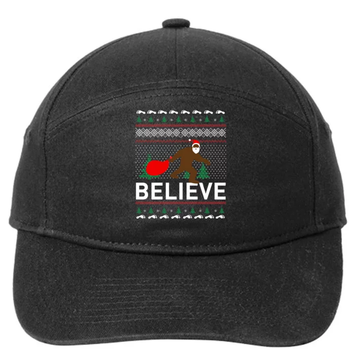 Big Foot Believe Ugly Christmas Sweater 7-Panel Snapback Hat