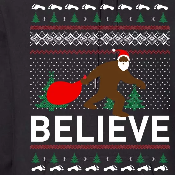 Big Foot Believe Ugly Christmas Sweater Premium Hoodie