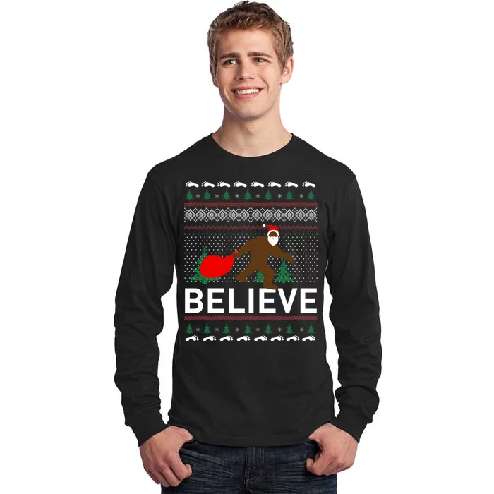 Big Foot Believe Ugly Christmas Sweater Tall Long Sleeve T-Shirt