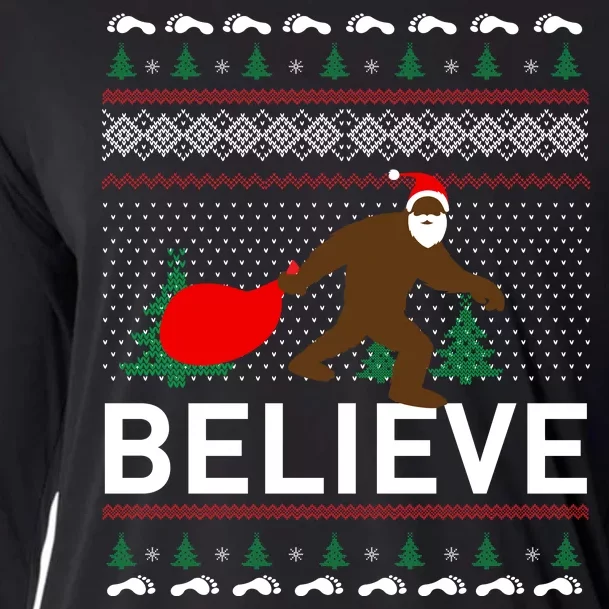 Big Foot Believe Ugly Christmas Sweater Cooling Performance Long Sleeve Crew