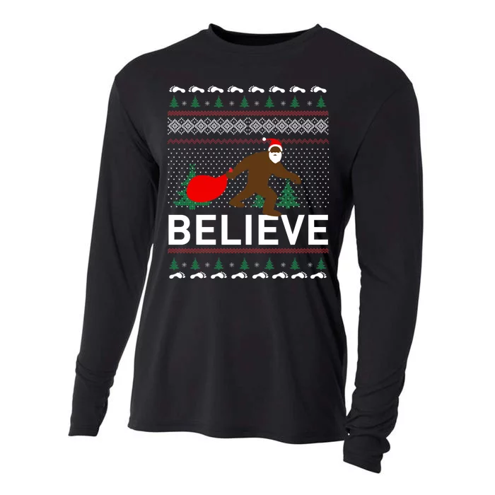 Big Foot Believe Ugly Christmas Sweater Cooling Performance Long Sleeve Crew