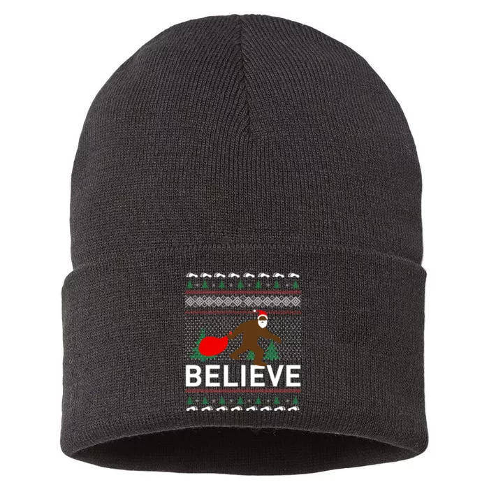 Big Foot Believe Ugly Christmas Sweater Sustainable Knit Beanie