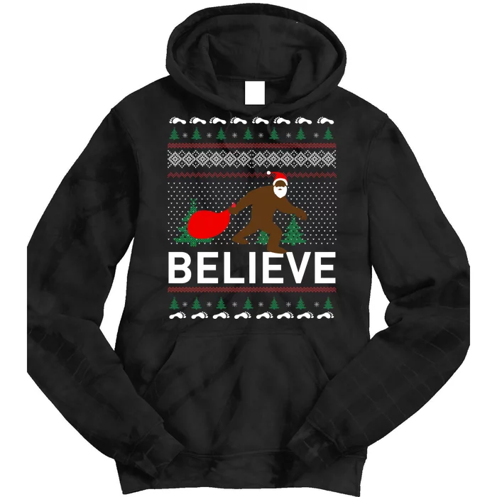 Big Foot Believe Ugly Christmas Sweater Tie Dye Hoodie