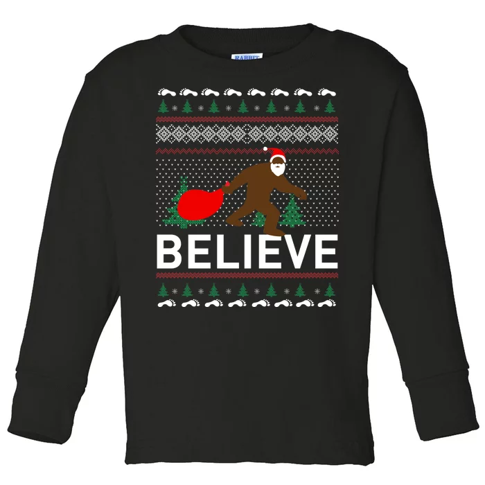 Big Foot Believe Ugly Christmas Sweater Toddler Long Sleeve Shirt