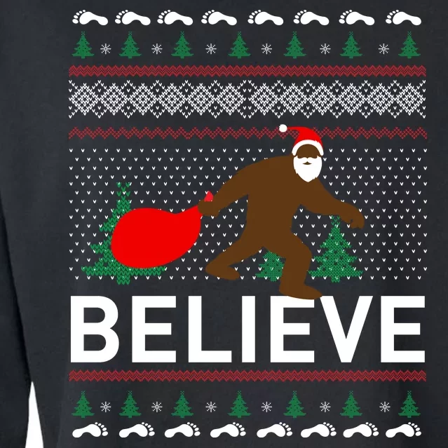 Big Foot Believe Ugly Christmas Sweater Cropped Pullover Crew