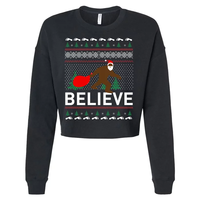 Big Foot Believe Ugly Christmas Sweater Cropped Pullover Crew