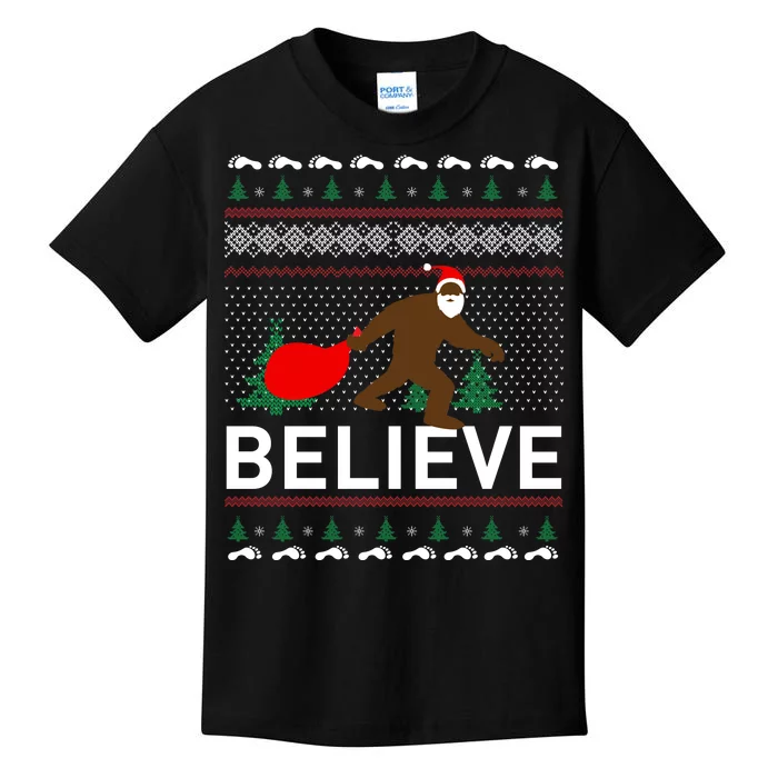 Big Foot Believe Ugly Christmas Sweater Kids T-Shirt