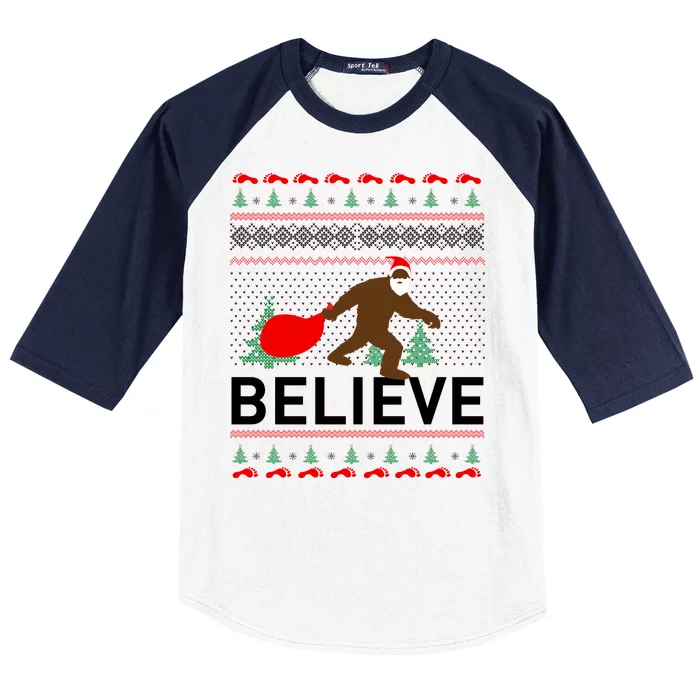 Big Foot Believe Ugly Christmas Sweater Baseball Sleeve Shirt