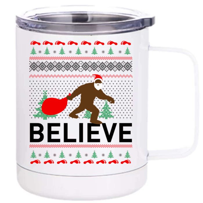 Big Foot Believe Ugly Christmas Sweater Front & Back 12oz Stainless Steel Tumbler Cup