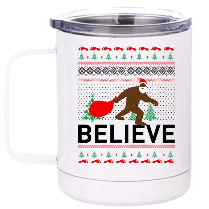 Big Foot Believe Ugly Christmas Sweater Front & Back 12oz Stainless Steel Tumbler Cup