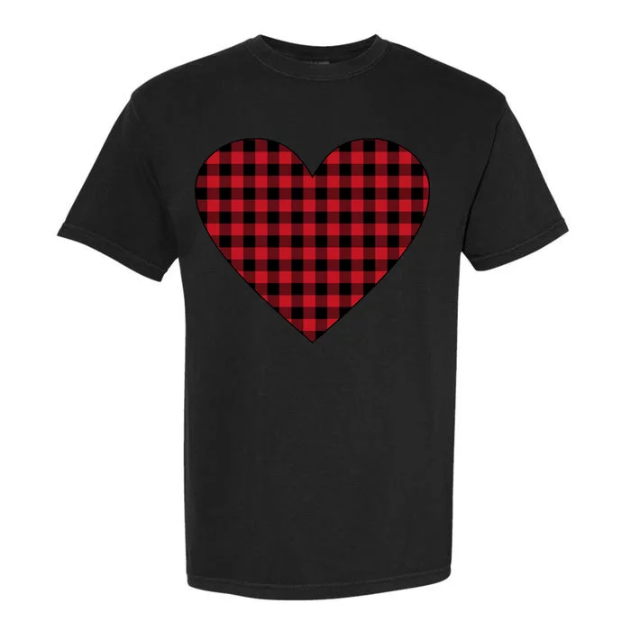 Big Heart Red Plaid Valentines Day Garment-Dyed Heavyweight T-Shirt