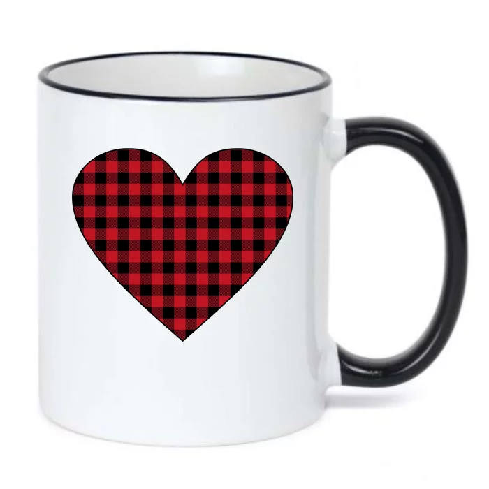 Big Heart Red Plaid Valentines Day Black Color Changing Mug