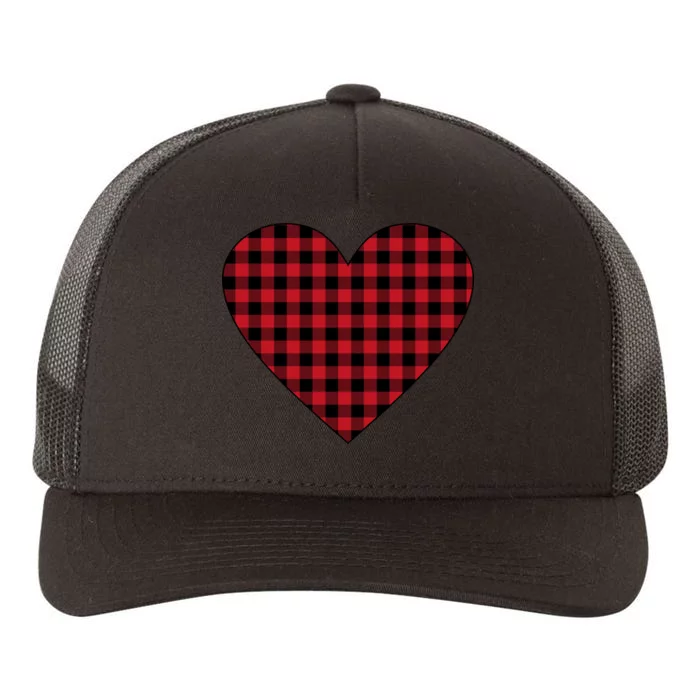 Big Heart Red Plaid Valentines Day Yupoong Adult 5-Panel Trucker Hat