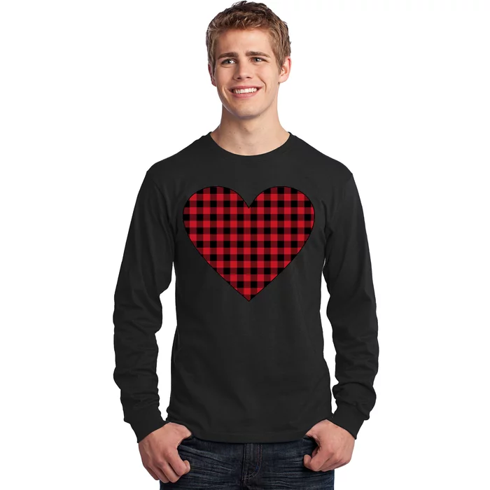 Big Heart Red Plaid Valentines Day Long Sleeve Shirt