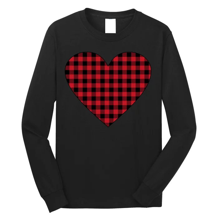 Big Heart Red Plaid Valentines Day Long Sleeve Shirt