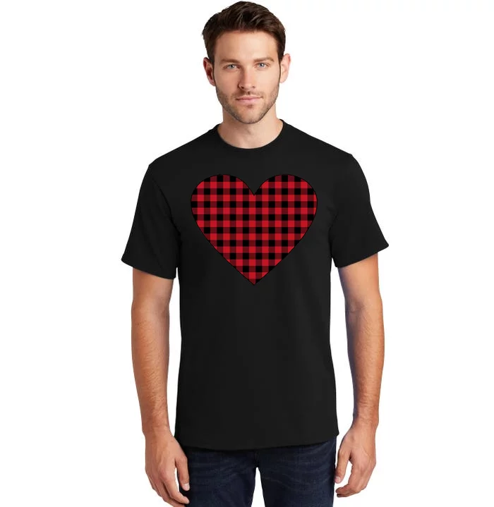 Big Heart Red Plaid Valentines Day Tall T-Shirt