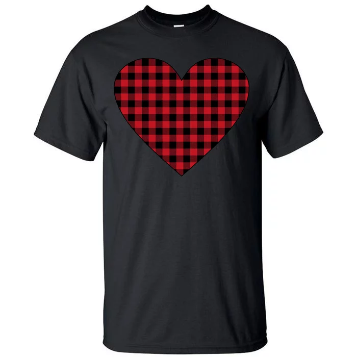 Big Heart Red Plaid Valentines Day Tall T-Shirt