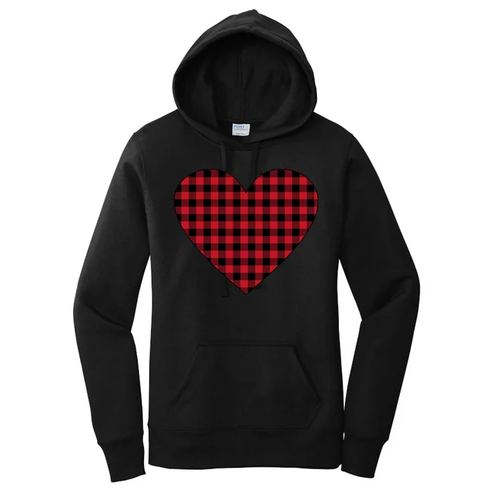 Big Heart Red Plaid Valentines Day Women's Pullover Hoodie