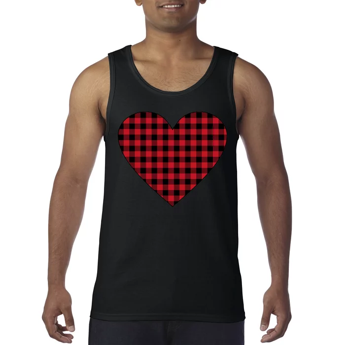 Big Heart Red Plaid Valentines Day Tank Top