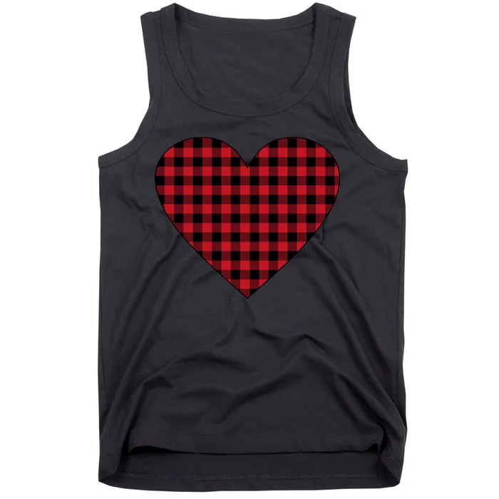 Big Heart Red Plaid Valentines Day Tank Top