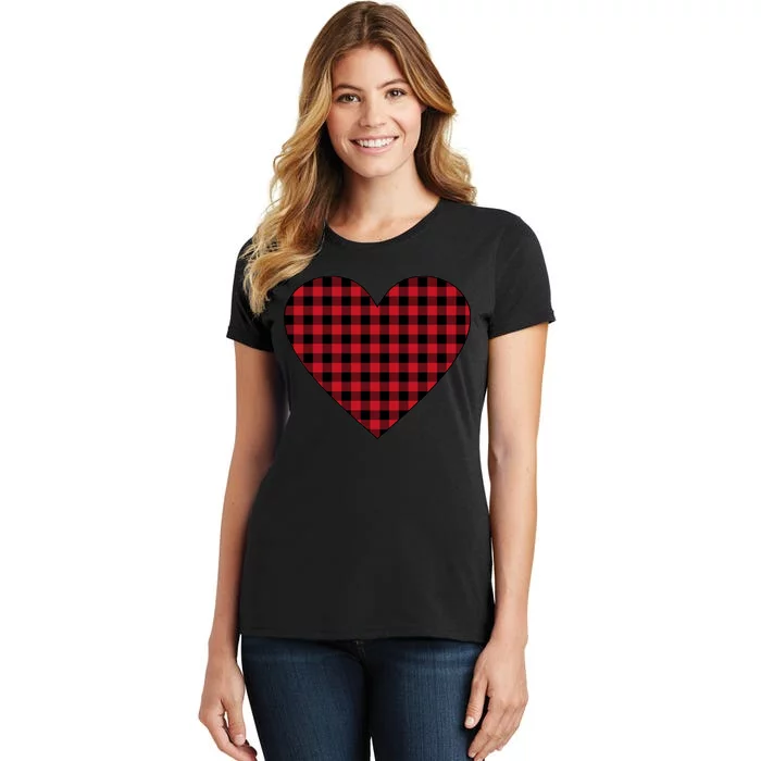 Big Heart Red Plaid Valentines Day Women's T-Shirt