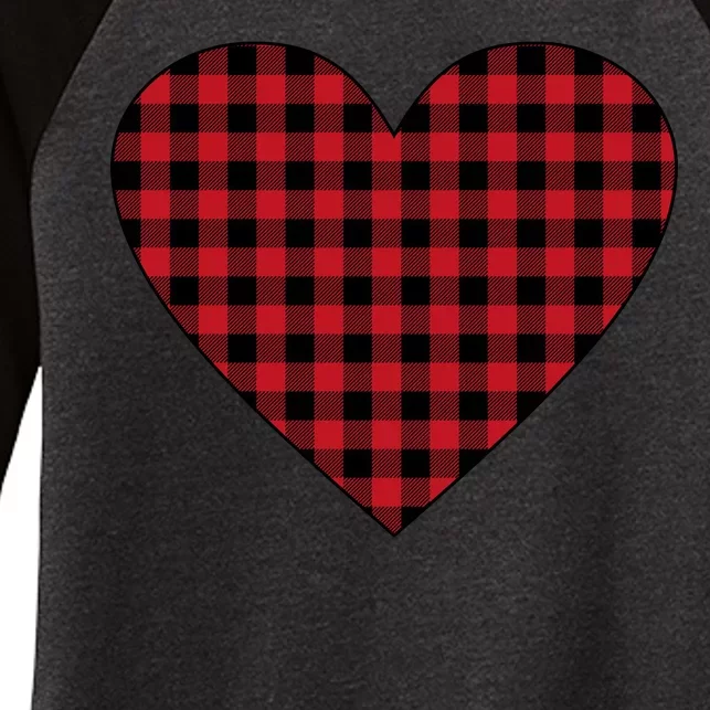 Big Heart Red Plaid Valentines Day Women's Tri-Blend 3/4-Sleeve Raglan Shirt