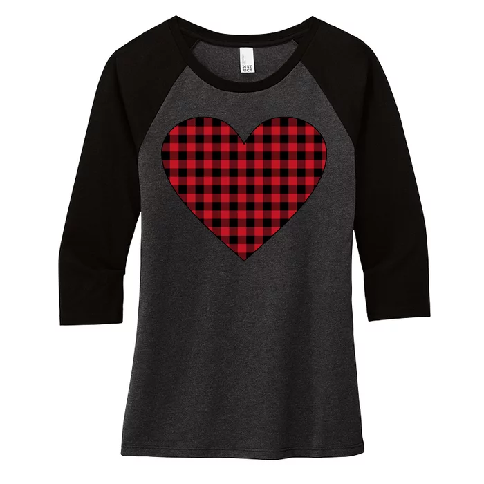 Big Heart Red Plaid Valentines Day Women's Tri-Blend 3/4-Sleeve Raglan Shirt