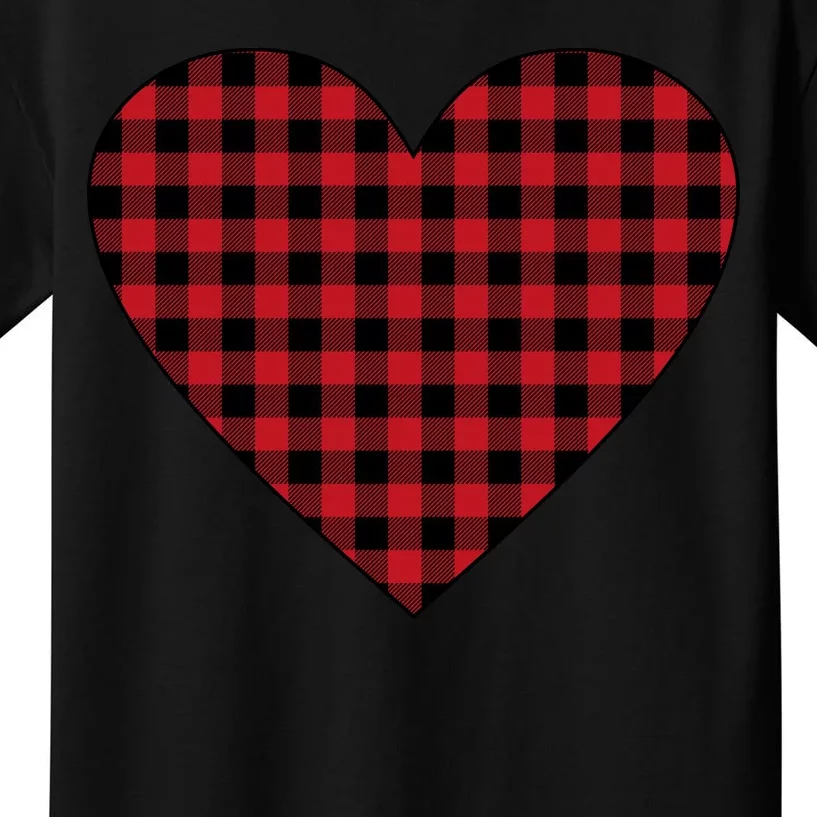 Big Heart Red Plaid Valentines Day Kids T-Shirt