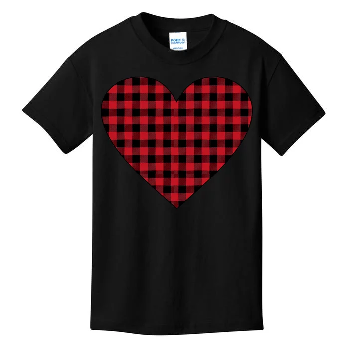 Big Heart Red Plaid Valentines Day Kids T-Shirt