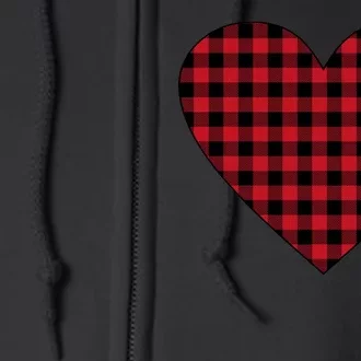 Big Heart Red Plaid Valentines Day Full Zip Hoodie