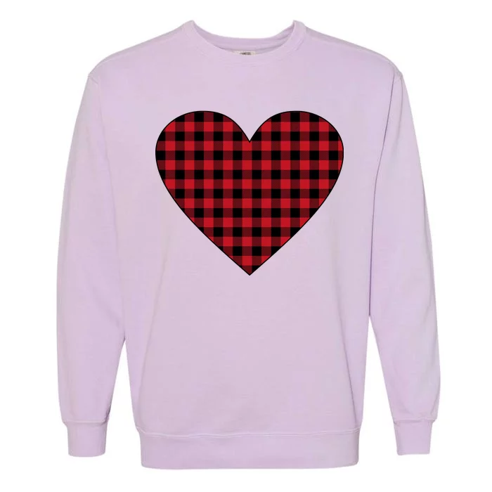 Big Heart Red Plaid Valentines Day Garment-Dyed Sweatshirt